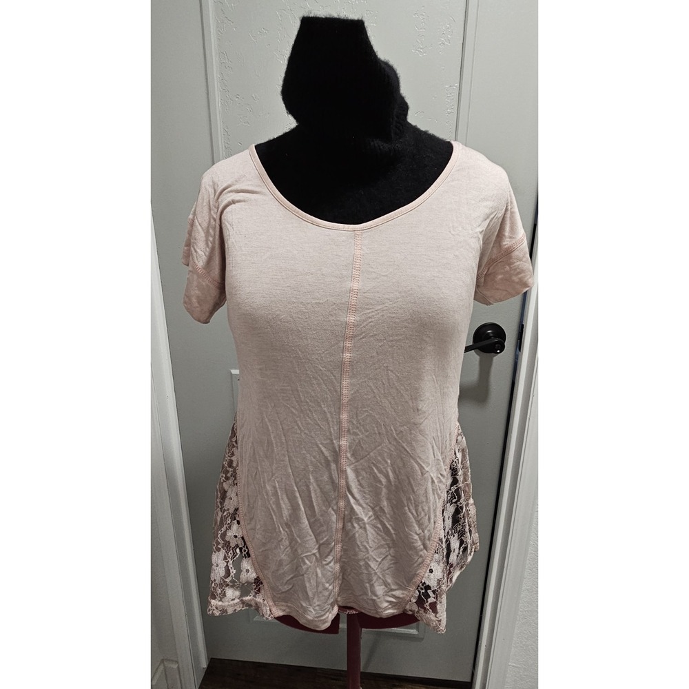 NWT Cedar Rose Blush Pink Lace Sharkbite Tunic Top Small Boho Romantic